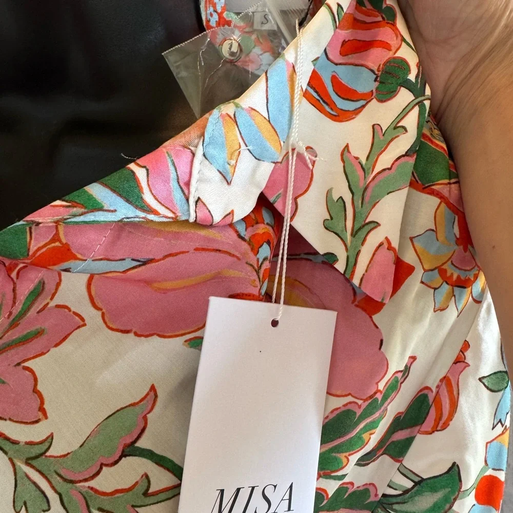 Misa Los Angeles White Floral Button-Up Blouse with Pink, Green & Orange Print - Picture 4 of 6